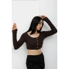 Düğmeli Mini Crop Bady Kahve - P-020494