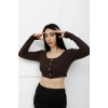 Düğmeli Mini Crop Bady Kahve - P-020494