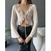 Fırfır Detaylı Önü Bağlamalı Crop Bluz
