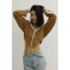 Kapşonlu Yan Dekolteli Sweat Taba - P-019669