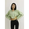 Kapşonlu Yan Dekolteli Sweat Yeşil - P-019669