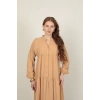 Modal Kumaş Kolu Lastikli Bej Elbise