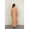 Modal Kumaş Kolu Lastikli Bej Elbise