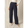 Modal Kumaş Yanları Düğmeli Kadın Lacivert Pantolon