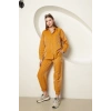 Parlak Kumaş Kadın Takım-Hardal