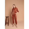 Parlak Kumaş Kadın Takım-Kahve