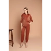Parlak Kumaş Kadın Takım-Kahve