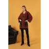 Petek Kumaş Garnili Oversize Kadın Sweat-Kahve