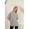 Sıfır Yaka Oversize İki İplik Tişört-Gri