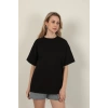 Sıfır Yaka Oversize İki İplik Tişört-Siyah