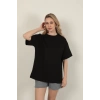 Sıfır Yaka Oversize İki İplik Tişört-Siyah