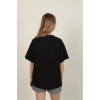Sıfır Yaka Oversize İki İplik Tişört-Siyah