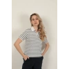 Süprem Kumaş Çizgili Kadın Tişört-Lacivert