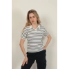 Süprem Kumaş Çizgili Kadın Tişört-Lacivert