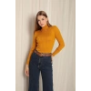 Triko Kumaş Balıkçı Yaka Kadın Hardal Bluz