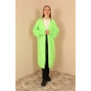 Triko Kumaş Şal Yaka Uzun Kadın Hırka-Neon Yeşil