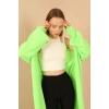 Triko Kumaş Şal Yaka Uzun Kadın Hırka-Neon Yeşil