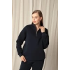 Üç İplik Dik Yaka Yarım Fermuarlı Kadın Lacivert Sweat