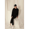 Üç İplik Kumaş Paçası Beli Lastikli Kadın Siyah Eşofman Altı