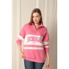 Üç İplik Michigan Baskılı Fermuarlı Kadın Pembe Sweat