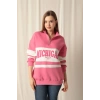 Üç İplik Michigan Baskılı Fermuarlı Kadın Pembe Sweat