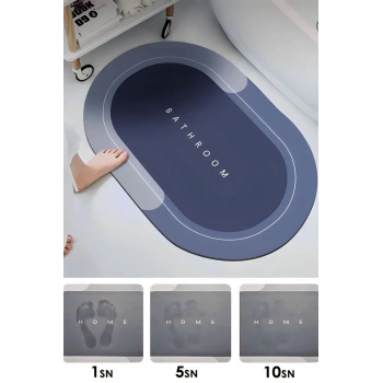 Sihirli Süper Su Emici Banyo Ayak Paspası, 38*58 Cm Ölçü/ Kaymaz Tabanlı Oval Abdest Paspası