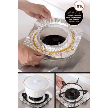 Tekrar Kullanılır 10lu Ocak Üstü Koruyucu Leke Önleyici Isıya Dayanıklı Ocak, Izgara Koruyucu Folyo