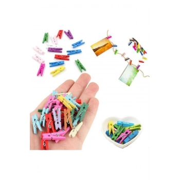 100 Adet Karışık Renk Ahşap Minik Renkli Mandal Fotoğraf Asmalık Dekoratif Kağıt Tutucu Mini Mandal