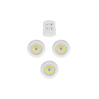 Led Işık Kablosuz Uzaktan Kumandalı Dolap Içi Led Ampul Seti 3lü Set Gece Lambası Spot Lamba