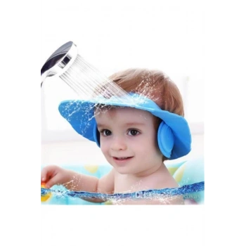 Bebek Banyo Şapkası Düğmeli Kulaklıklı Mavi