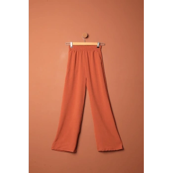 Aerobin Kumaş Bol Paça Kadın Pantolon-Kiremit