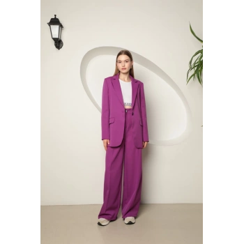 Atlas Kumaş Kadın Oversize Ceket-Mor