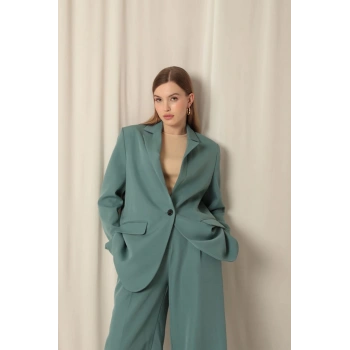 Atlas Kumaş Kadın Oversize Yeşil Ceket