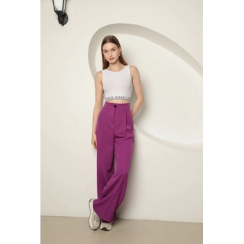 Atlas Kumaş Kadın Palazzo Pantolon-Mor