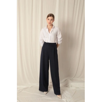 Atlas Kumaş Palazzo Kadın Mavi Pantolon