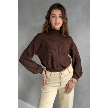 Balıkçı Yaka Dokulu Crop Bluz