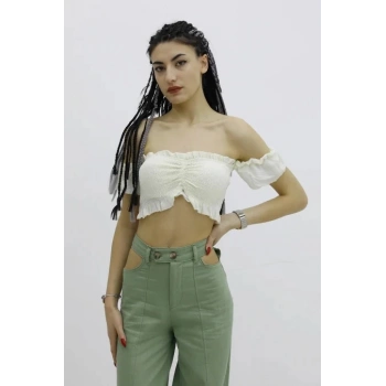 Balon Kol Lastikli Büstiyer Ekru - P-019964