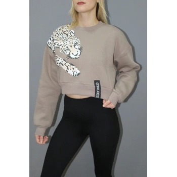 Baskılı Crop Sweat Taba - 211.502.