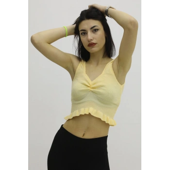 Bel Lastikli Triko Bluz Hardal - P-019708