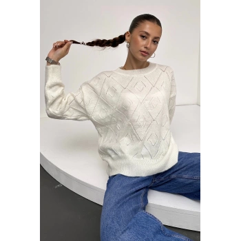 Bisiklet Yaka Baklava Desenli Triko Kazak