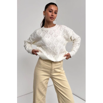 Bisiklet Yaka Desenli Dokulu Triko Kazak