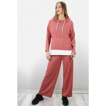 Bol Paça Kapşonlu Eşofman Takımı Pudra - 1908.130.