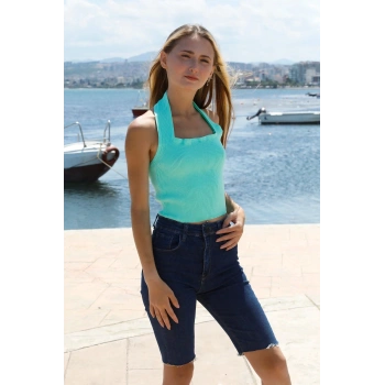 Boyun Geçirmeli Triko Büstiyer Yeşil - P-019915