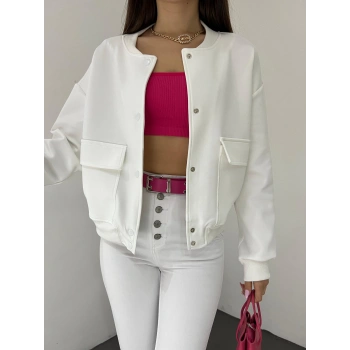 Çift Cepli Denim Crop Ceket