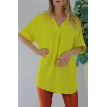 Dokuma V yaka Bluz Sarı - 1297.85