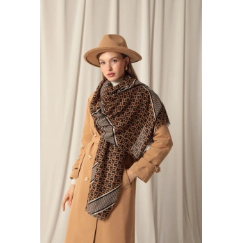 Etnik Desenli Kadın Kahve Şal