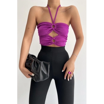 Halka Tokalı Cut Out Top Bluz Mor - 1514.9135.