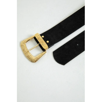 İşleme Detay Süet Kadın Kemer-Siyah