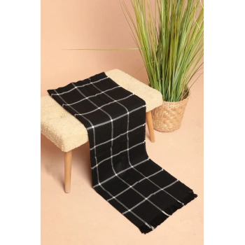 Kalın Çizgili Kadın Siyah/Ekru Şal