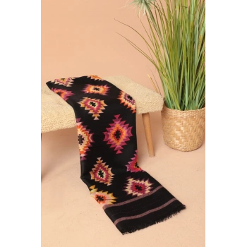 Kare Desenli Kadın Siyah Şal